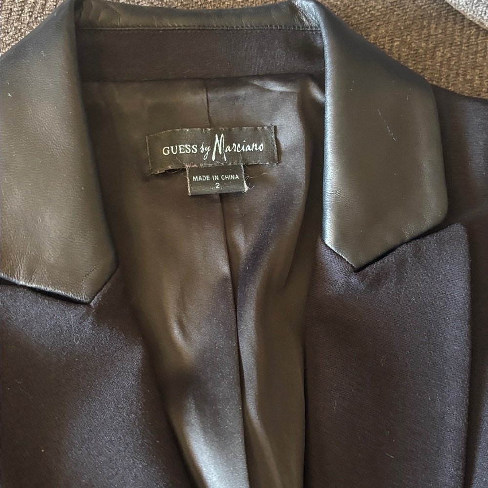 Guess by Marciano Black Blazer with Leather Sleeves sz 2 euc - Picture 2 of 3